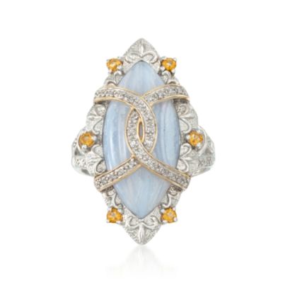 Blue Lace Agate and .20 ct. t.w. Citrine Ring With .10 ct. t.w. Diamonds in Two-Tone &mdash; Alt Image 1