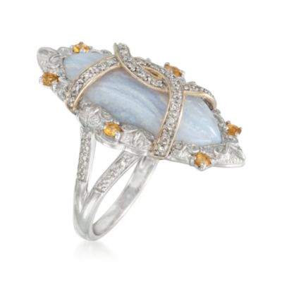 Blue Lace Agate and .20 ct. t.w. Citrine Ring With .10 ct. t.w. Diamonds in Two-Tone &mdash; Alt Image 3