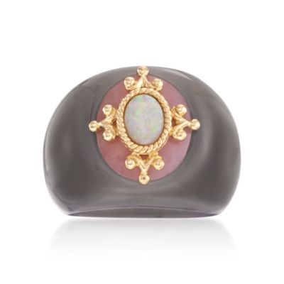 Gray Agate and Opal Ring With 14kt Yellow Gold &mdash; Alt Image 1