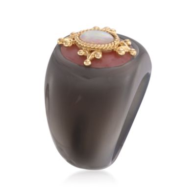 Gray Agate and Opal Ring With 14kt Yellow Gold &mdash; Alt Image 3