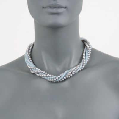 Milky Aquamarine and Gray Pearl Torsade Necklace. 20" &mdash; Alt Image 2