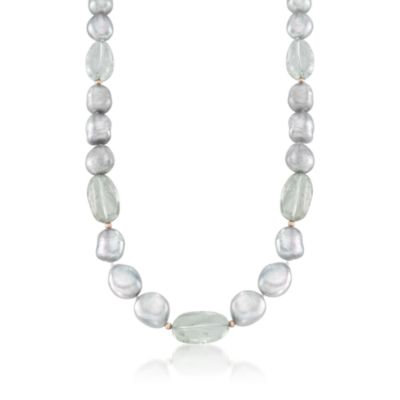 80.00 ct. t.w. Green Amethyst and 12-13mm Gray Baroque Pearl Necklace in 14kt Yellow Gold &mdash; Alt Image 1