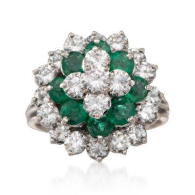 C. 1970 Vintage 1.35 ct. t.w. Emerald and 3.00 ct. t.w. Diamond Ring in 18kt White Gold. Size 7 &mdash; Alt Image 1