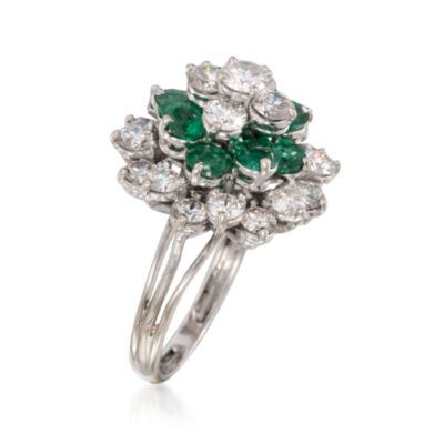 C. 1970 Vintage 1.35 ct. t.w. Emerald and 3.00 ct. t.w. Diamond Ring in 18kt White Gold. Size 7 &mdash; Alt Image 3
