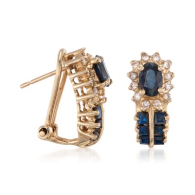 C.1980 Vintage 1.60 ct t.w. Sapphire and .33 ct. t.w. Diamond Earrings In 14kt Yellow Gold &mdash; Alt Image 3