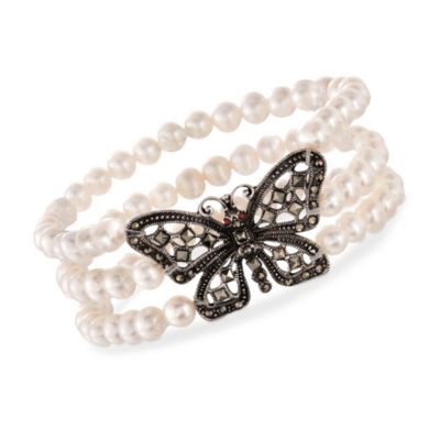 Pearl Butterfly Bracelet With Garnets in Sterling Silver &mdash; Alt Image 1