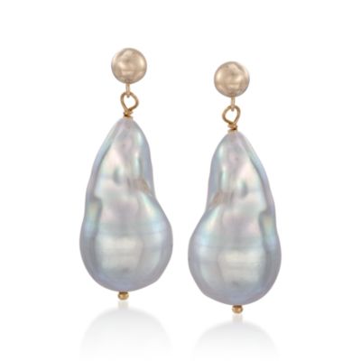 15-16mm Gray Baroque Pearl Earrings in 14kt Yellow Gold &mdash; Alt Image 1