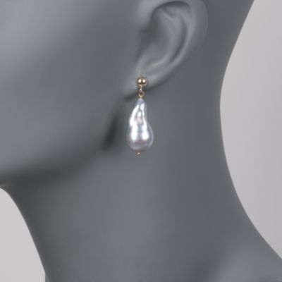 15-16mm Gray Baroque Pearl Earrings in 14kt Yellow Gold &mdash; Alt Image 2