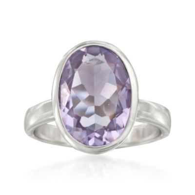 4.50 Carat Bezel-Set Oval Amethyst Ring in Sterling Silver &mdash; Alt Image 1