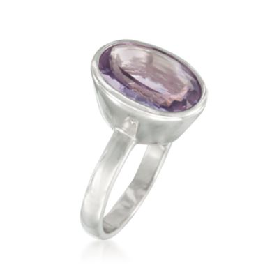 4.50 Carat Bezel-Set Oval Amethyst Ring in Sterling Silver &mdash; Alt Image 3