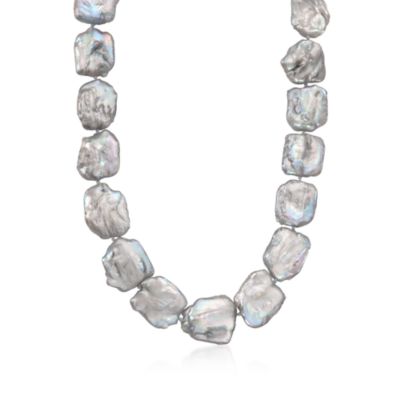 Gray Baroque Coin Pearl Necklace in 14kt Yellow Gold &mdash; Alt Image 1