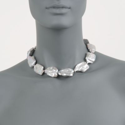 Gray Baroque Coin Pearl Necklace in 14kt Yellow Gold &mdash; Alt Image 2