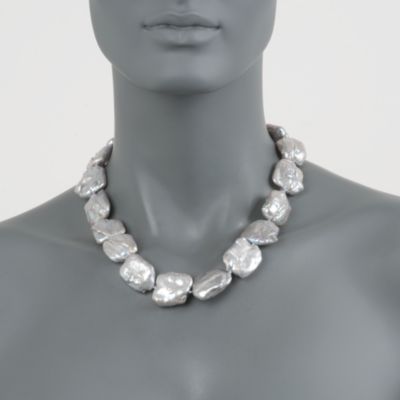 Gray Baroque Coin Pearl Necklace in 14kt Yellow Gold &mdash; Alt Image 3