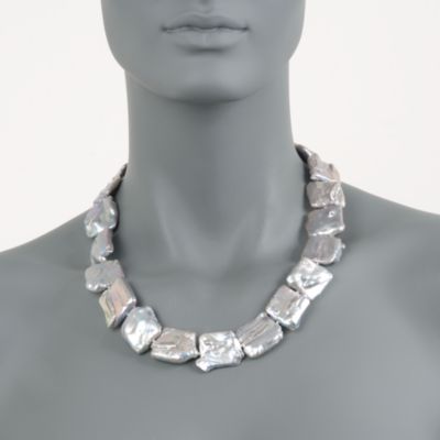 Gray Baroque Coin Pearl Necklace in 14kt Yellow Gold &mdash; Alt Image 4