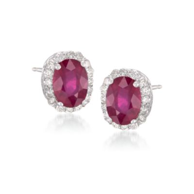 2.00 ct. t.w. Ruby and .30 ct. t.w. Diamond Earrings In 14kt White Gold &mdash; Alt Image 1