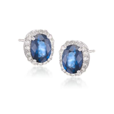 2.00 ct. t.w. Sapphire and .30 ct. t.w. Diamond Earrings in 14kt White Gold &mdash; Alt Image 1