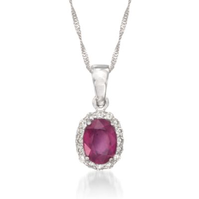 1.00 Carat Ruby Pendant Necklace With Diamonds in 14kt White Gold. 16" &mdash; Alt Image 1