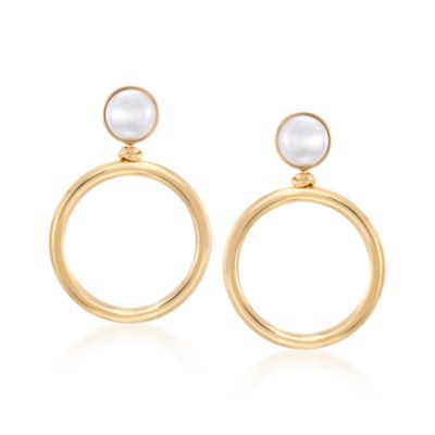 Italian Faux Pearl Drop Hoops in 18kt Over Sterling &mdash; Alt Image 1