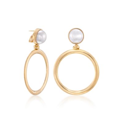 Italian Faux Pearl Drop Hoops in 18kt Over Sterling &mdash; Alt Image 3