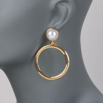 Italian Faux Pearl Drop Hoops in 18kt Over Sterling &mdash; Alt Image 2