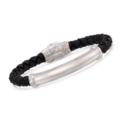 Italian Black Rubber Bracelet in Sterling Silver &mdash; Alt Image 1