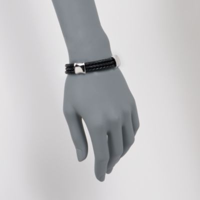 Braided Black Bracelet With Sterling Silver Stations. 7" &mdash; Alt Image 2