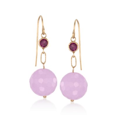 Chalcedony Bead and .50 ct. t.w. Rhodolite Drop Earrings in 14kt Yellow Gold &mdash; Alt Image 1