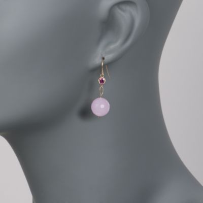 Chalcedony Bead and .50 ct. t.w. Rhodolite Drop Earrings in 14kt Yellow Gold &mdash; Alt Image 2