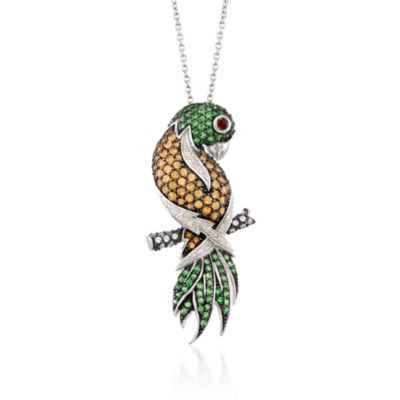 3.60 ct. t.w. Multi-Gemstone and .10 ct. t.w. Diamond Parrot Necklace With Removable Pin/Pendant in Sterling Silver &mdash; Alt Image 1