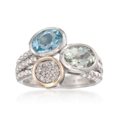 2.60 ct. t.w. Green Amethyst and Blue Topaz Ring With .10 ct. t.w. Diamonds in Two-Tone &mdash; Alt Image 1