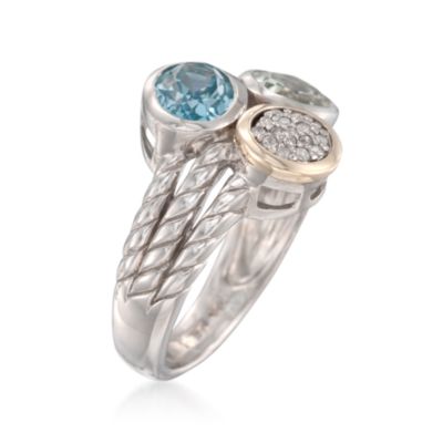 2.60 ct. t.w. Green Amethyst and Blue Topaz Ring With .10 ct. t.w. Diamonds in Two-Tone &mdash; Alt Image 3