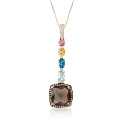 6.90 ct. t.w. Multi-Gemstone and .25 ct. t.w. Diamond Necklace in 14kt Yellow Gold. 18" &mdash; Alt Image 1