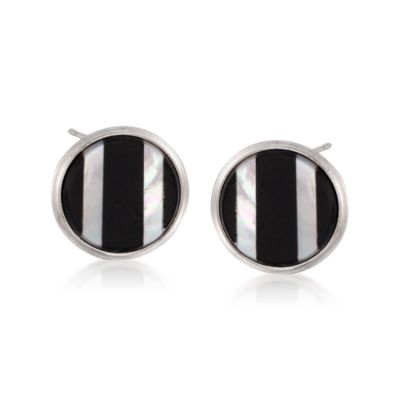 Italian Black Onyx and Mother-Of-Pearl Earrings in Sterling Silver &mdash; Alt Image 1