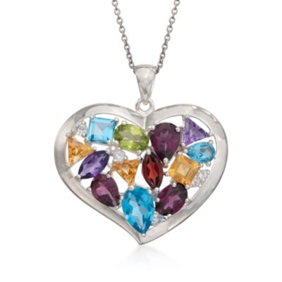 9.60 ct. t.w. Multi-Gem Heart Necklace in Sterling Silver. 18" &mdash; Alt Image 1