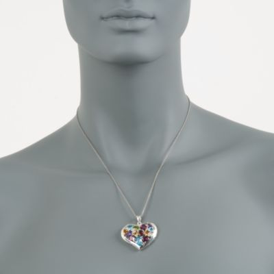 9.60 ct. t.w. Multi-Gem Heart Necklace in Sterling Silver. 18" &mdash; Alt Image 2