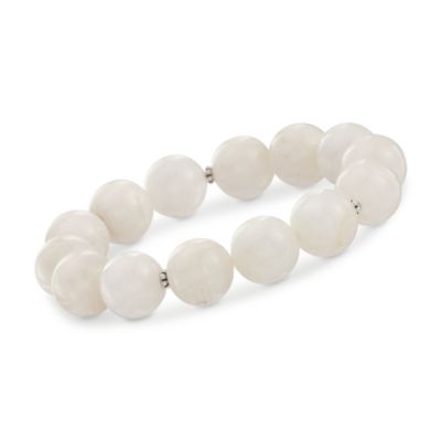 Moonstone Beaded Stretch Bracelet in Sterling Silver. Adjustable Size &mdash; Alt Image 1