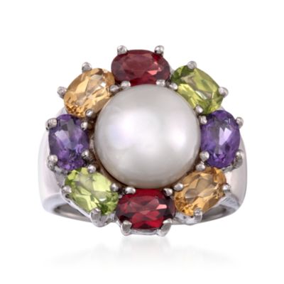 Pearl and 3.60 ct. t.w. Multi-Gem Ring in Sterling Silver &mdash; Alt Image 1