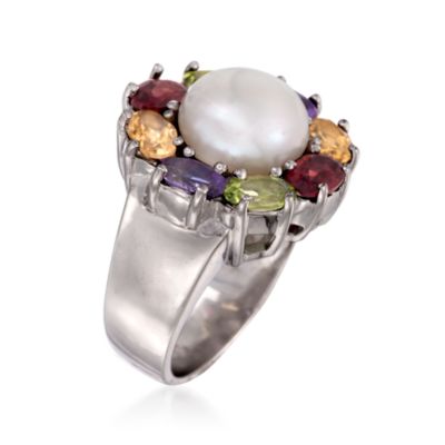 Pearl and 3.60 ct. t.w. Multi-Gem Ring in Sterling Silver &mdash; Alt Image 3