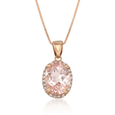 1.70 Carat Morganite Drop Necklace With Diamonds in 14kt Rose Gold. 18" &mdash; Alt Image 1