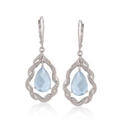 6.00 ct. t.w. Blue Topaz and .10 ct. t.w. Diamond Drop Earrings in Sterling Silver &mdash; Alt Image 1