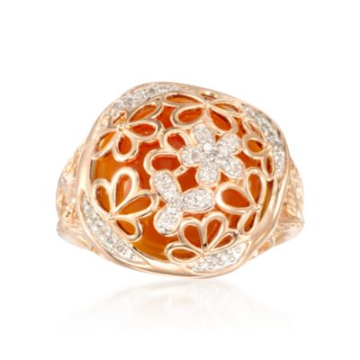 Carnelian and .10 ct. t.w. Diamond Daisy Ring in Sterling Silver. Size 5 &mdash; Alt Image 1