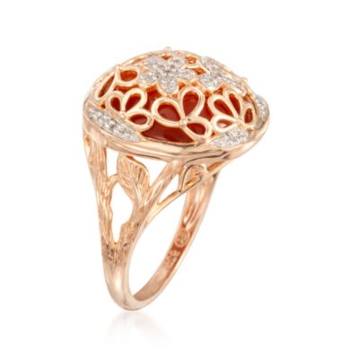 Carnelian and .10 ct. t.w. Diamond Daisy Ring in Sterling Silver. Size 5 &mdash; Alt Image 3