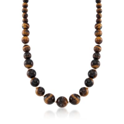 Graduated Tiger's Eye Bead Necklace in 14kt Yellow Gold. 20" &mdash; Alt Image 1