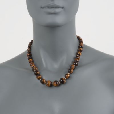 Graduated Tiger's Eye Bead Necklace in 14kt Yellow Gold. 20" &mdash; Alt Image 2
