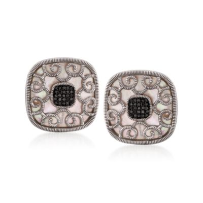 Mother-Of-Pearl and .20 ct. t.w. Black Diamond Scroll Earrings in Sterling Silver &mdash; Alt Image 1