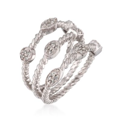 Set of Three Stackable .16 ct. t.w. Diamond Band Rings in Sterling Silver &mdash; Alt Image 3