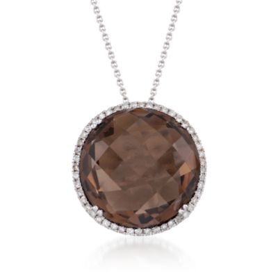 18.00 Carat Smoky Quartz and .30 ct. t.w. Diamond Drop Necklace in 14kt White Gold &mdash; Alt Image 1