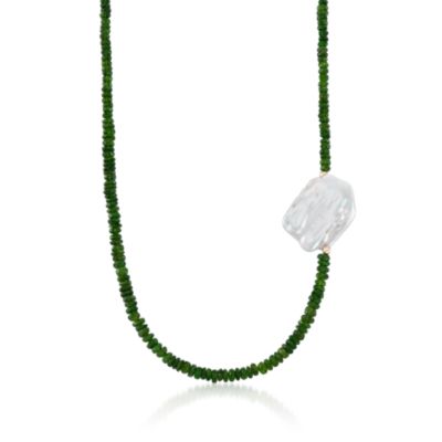 Baroque Pearl and Green Chrome Diopside Bead Necklace in 14kt Yellow Gold &mdash; Alt Image 1