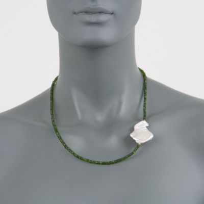 Baroque Pearl and Green Chrome Diopside Bead Necklace in 14kt Yellow Gold &mdash; Alt Image 4