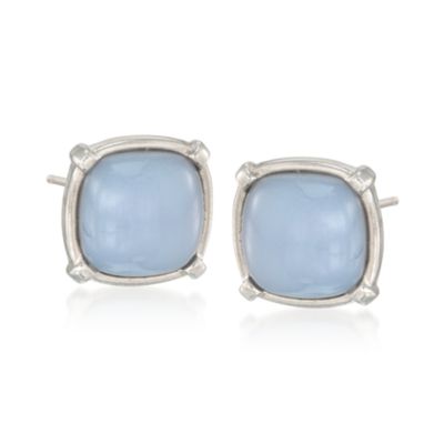 Italian Cabochon Blue Chalcedony Earrings in Sterling Silver &mdash; Alt Image 1